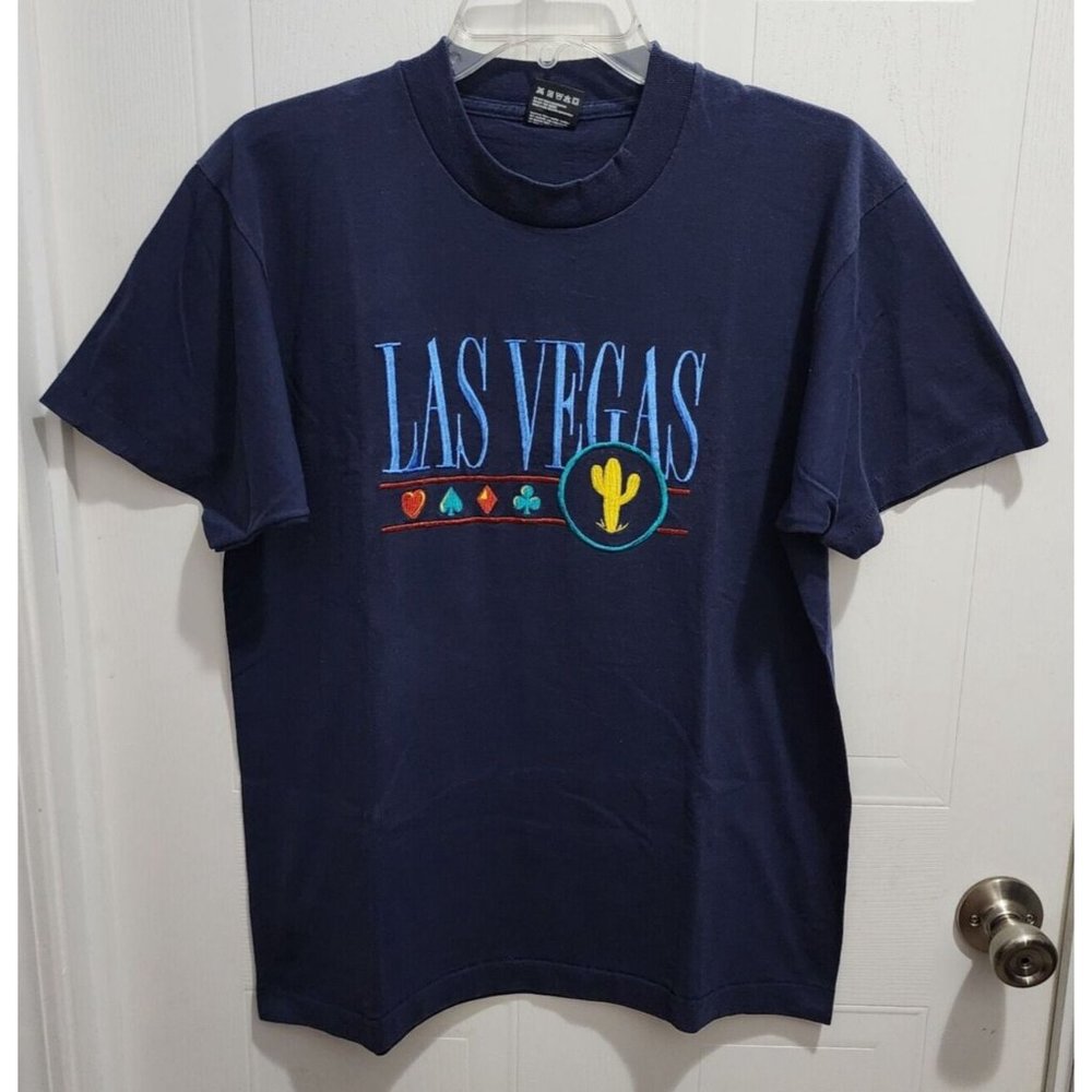 Vintage Las Vegas Embroidered Single Stitch T Shirt Made in USA Size Large
